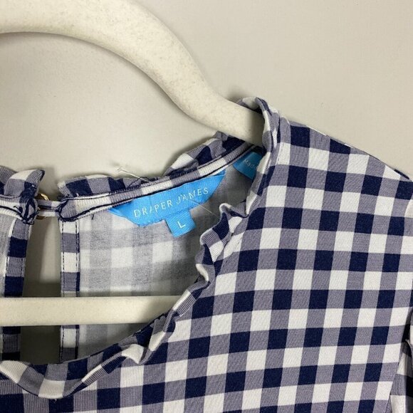 Draper James Kitty Dress Gingham Plaid Check Blue Womens Large Long Sleeves - Picture 3 of 9